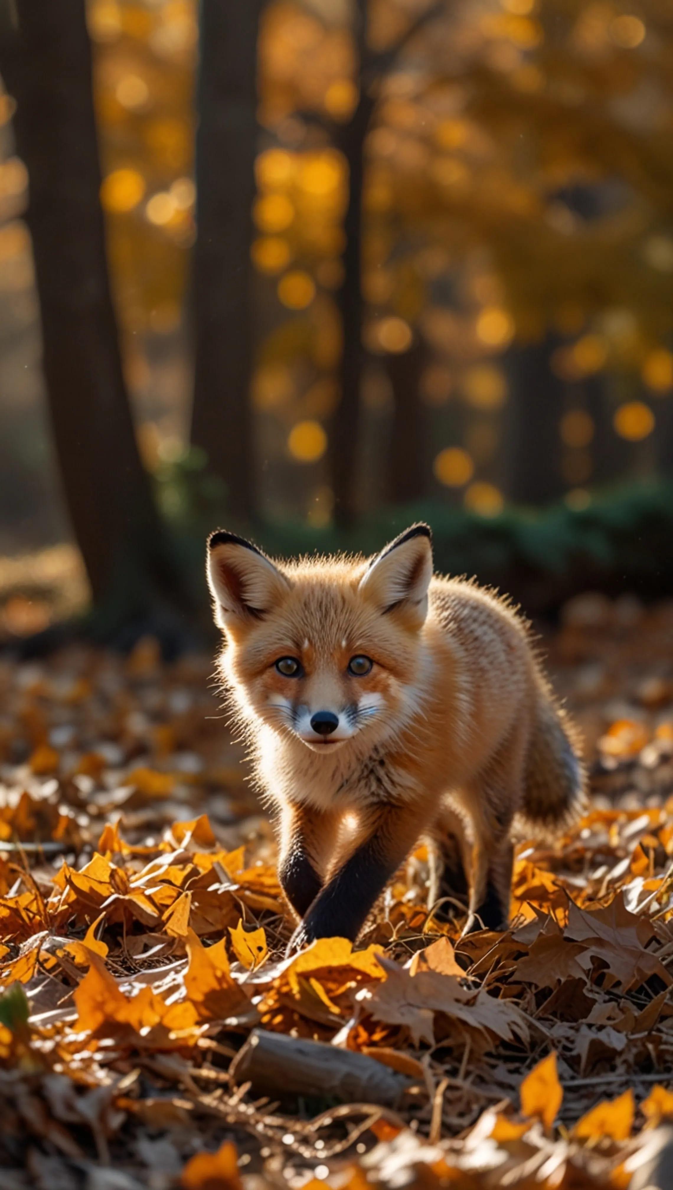 Autumn Fox in a Forest of Leaves