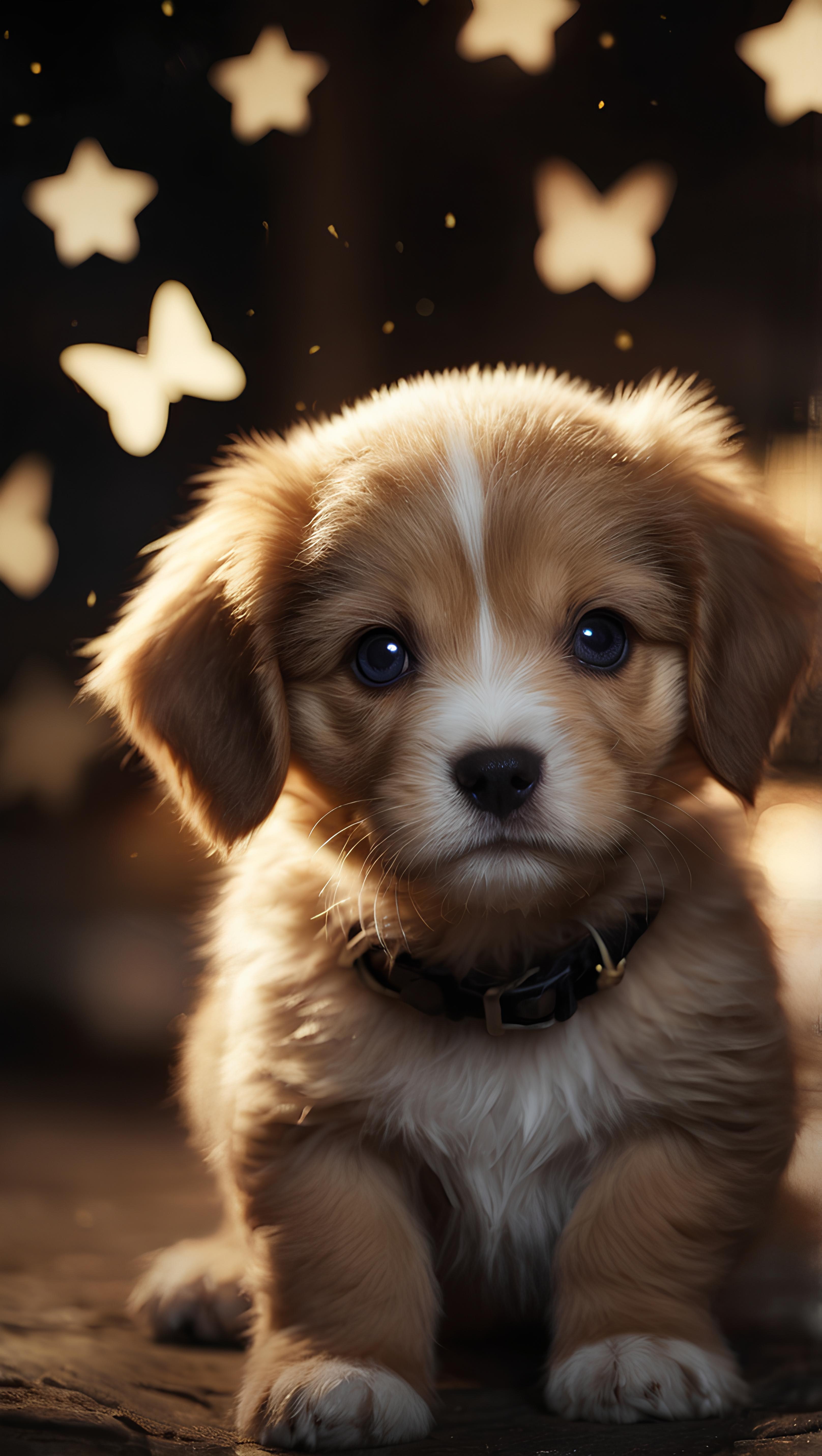 Starry-Eyed Puppy in a Whimsical Night