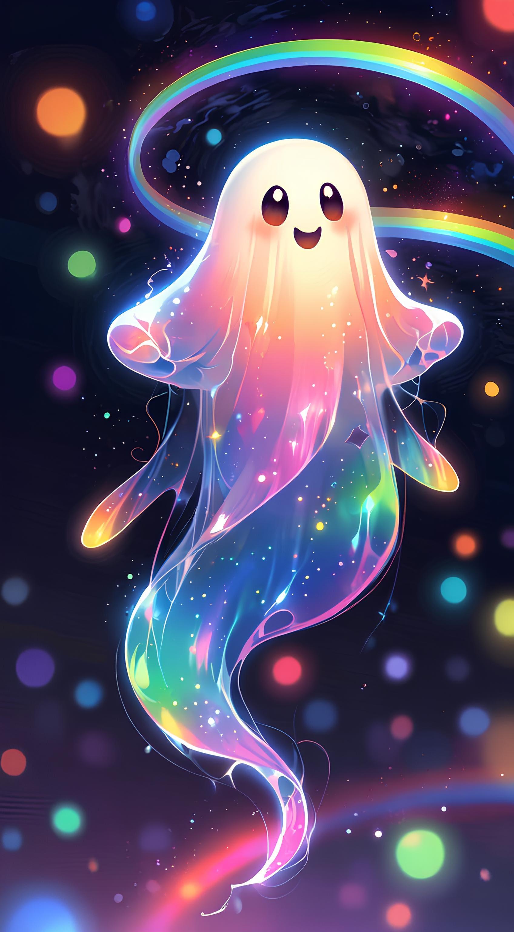 Cosmic Smiling Ghost - Vibrant Halloween Art