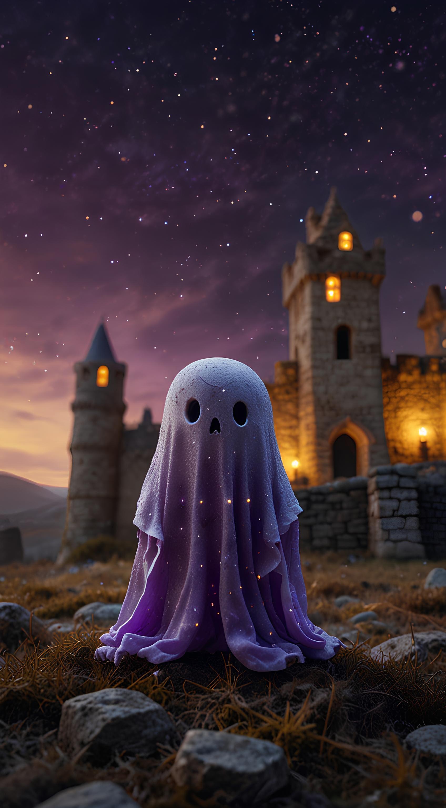 Ghost with Starry Sheet - Magical Halloween Art