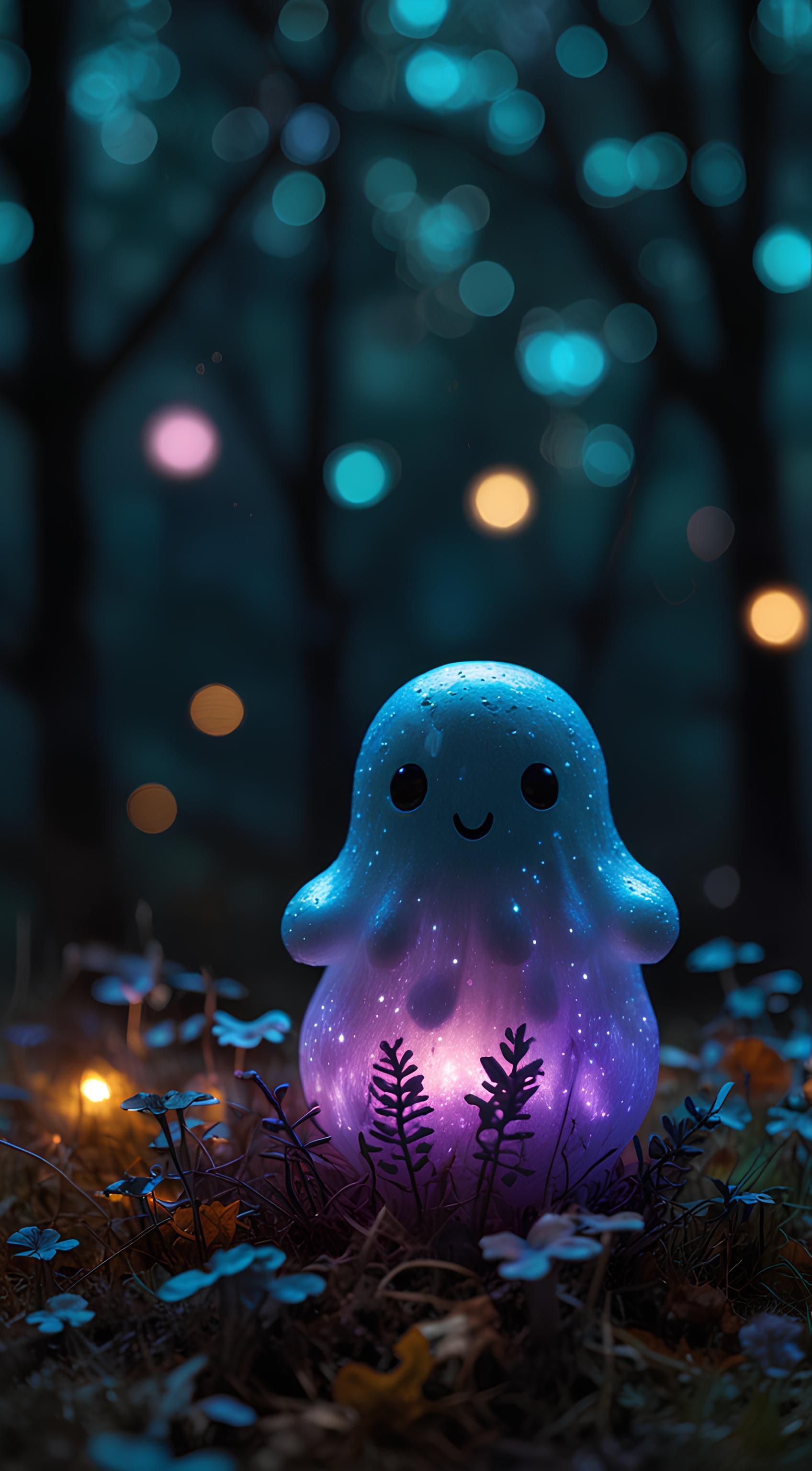 Glowing Ghost in Enchanted Forest - Magical Halloween Art