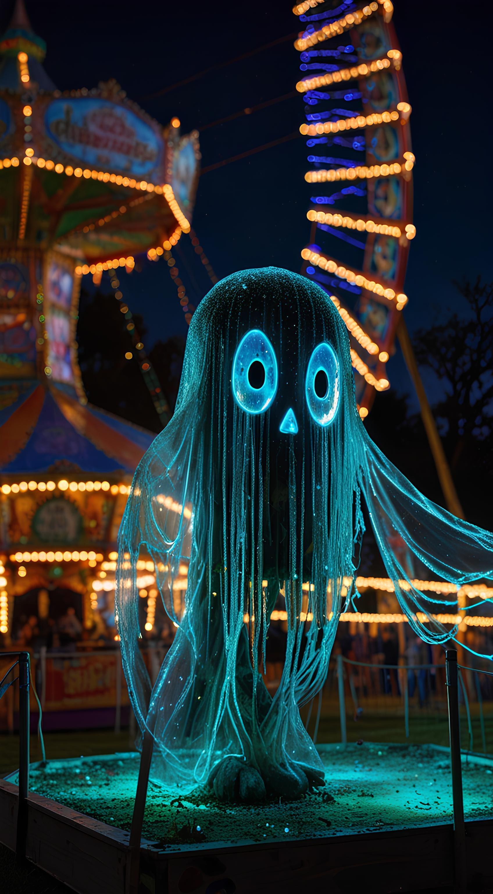 Glowing Ghost in Nighttime Amusement Park