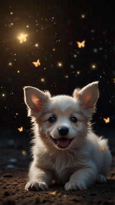 Whimsical Puppy with Butterflies