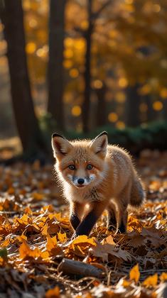 Autumn Fox in a Forest of Leaves