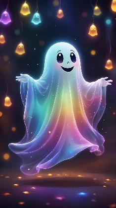 Friendly Rainbow Ghost with Lanterns