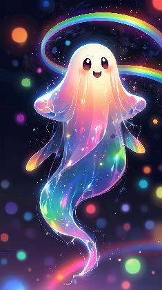 Cosmic Smiling Ghost - Vibrant Halloween Art