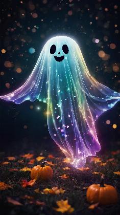 Aurora Ghost with Pumpkins - Magical Halloween Art