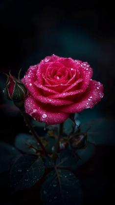 Pink Rose with Water Droplets 